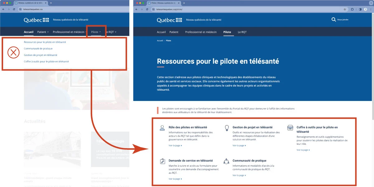 Illustration avant / après le retrait des menus déroulants.